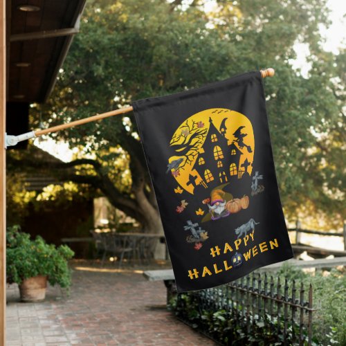 Gnomes Haunted House _ Happy Halloween  House Flag