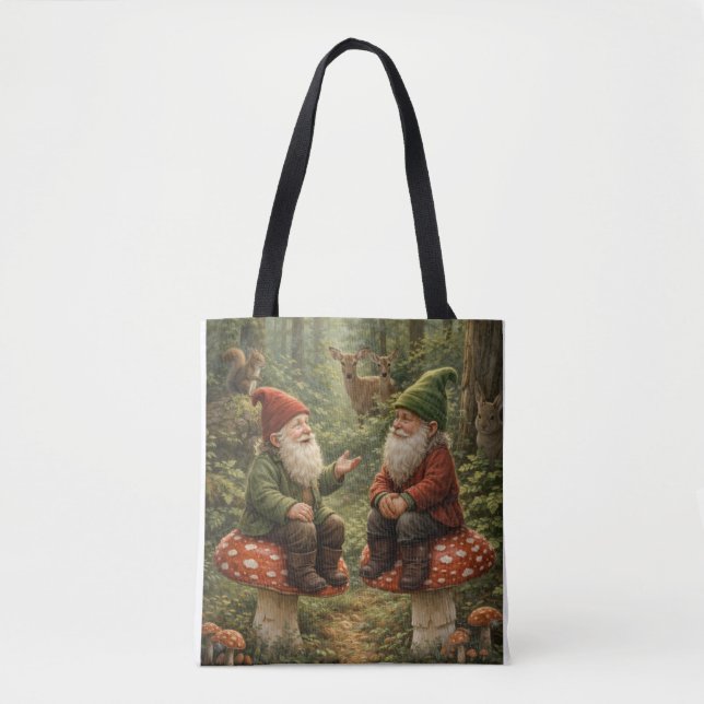 Gnomes having a chat tote bag (Front)