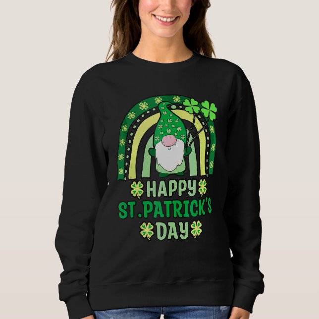 Gnomes Holding Shamrock Leopard Rainbow St Patrick Sweatshirt (Front)