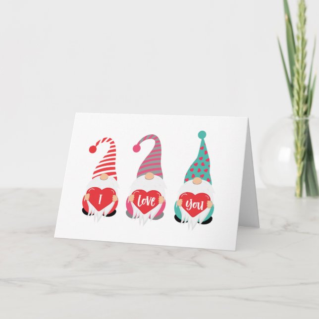 Gnomes I Love You Personalized Valentine's Day Holiday Card (Front)