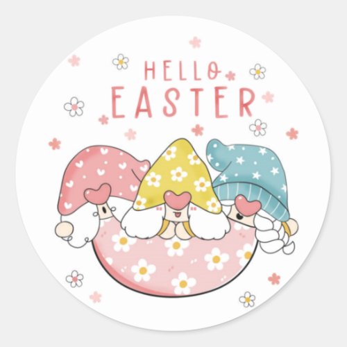 Gnomes In A Shell Easter Classic Round Sticker