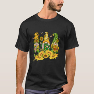 Gnomes In A Sunflower Garden Cute Spring Summer Fl T-Shirt