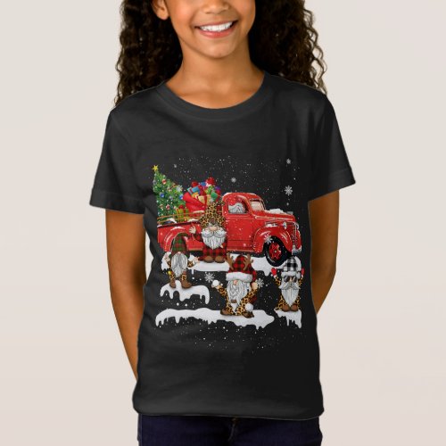 Gnomes In Leopard Printed Buffalo Plaid Christmas  T_Shirt