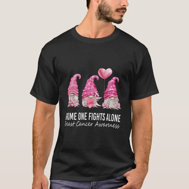Gnomes In October We Wear K Gnome Breast Cancer Aw T-Shirt (Front)