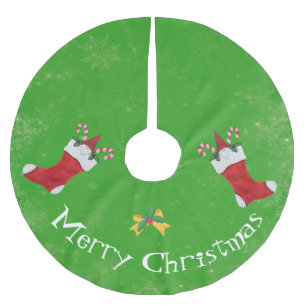 Gnomes in Red Christmas Stockings Candy Cane Green Brushed Polyester Tree Skirt