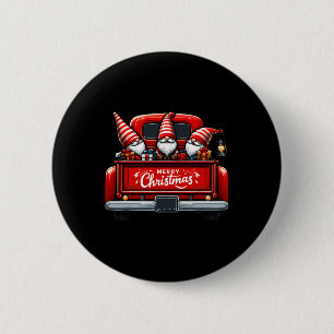 Gnomes In Red Truck Merry Christmas Pajama Family Button