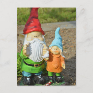 Gnomes in the garden statue postcard
