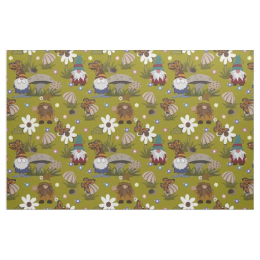Gnomes in the Mushroom Forest  Fabric