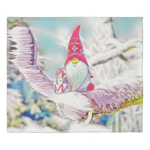Gnomes in the snow watercolor painting duvet cover