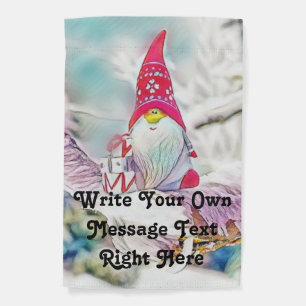 Gnomes in the snow watercolor painting  garden flag