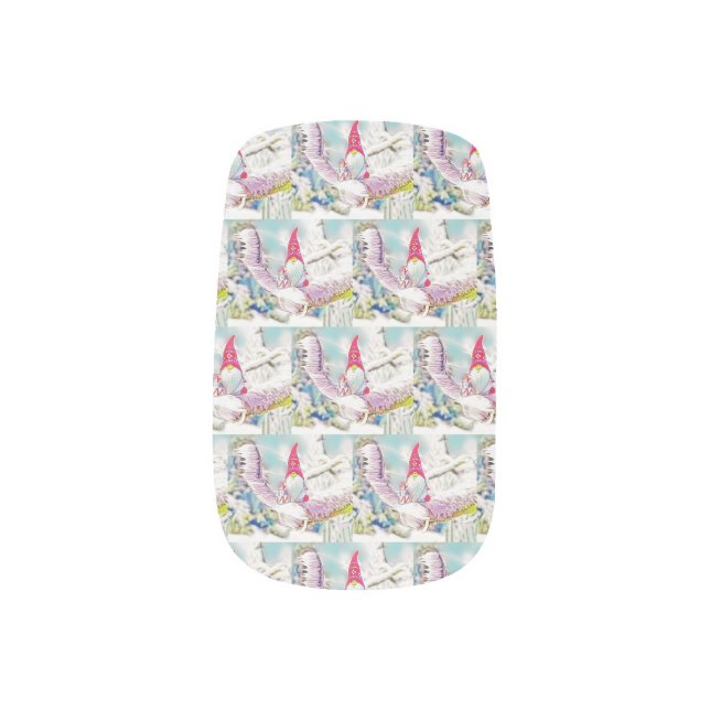 Gnomes in the snow watercolor painting  minx nail art (Left Thumb)