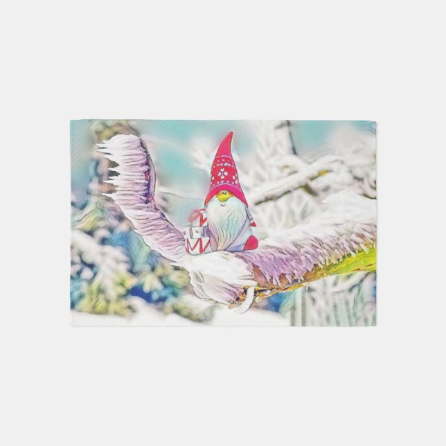 Gnomes in the snow watercolor painting  outdoor rug (Front)