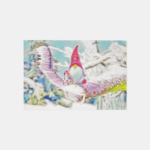 Gnomes in the snow watercolor painting outdoor rug