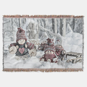 Gnomes in the snow watercolor painting throw blanket