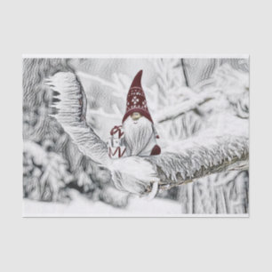 Gnomes in the snow watercolor painting tissue paper