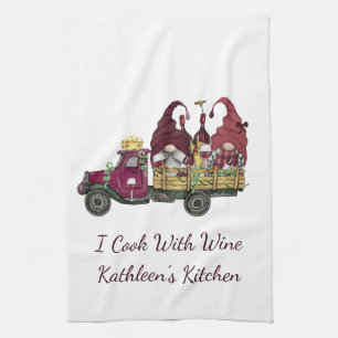 Gnomes in Wine Truck I Cook With Wine Kitchen Towel