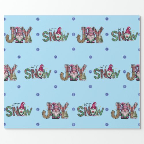 Gnomes Joy and Let It Snow on Light Blue  Wrapping Paper