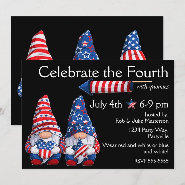 Gnomes July 4th Invitation (Front/Back)