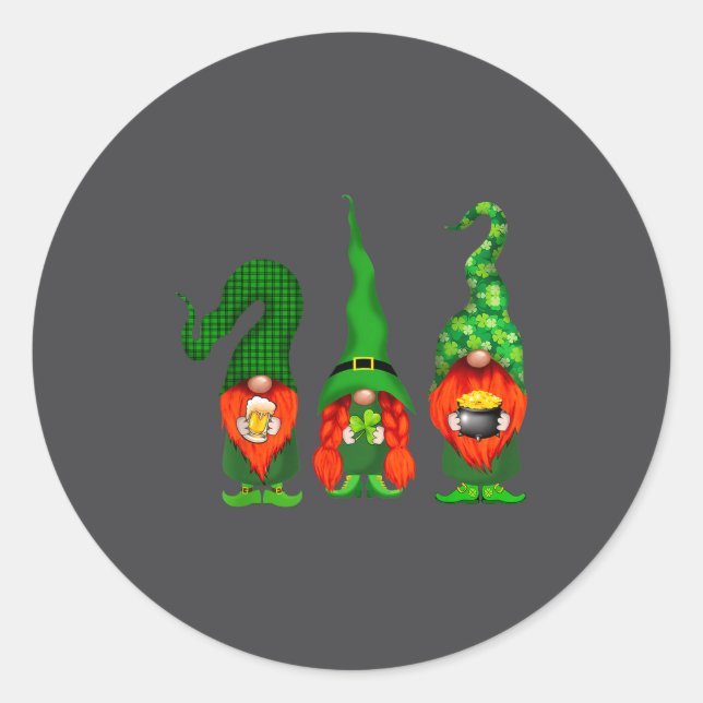 Gnomes Leprechaun St Patricks Day Beer Clover Iri- Classic Round Sticker (Front)