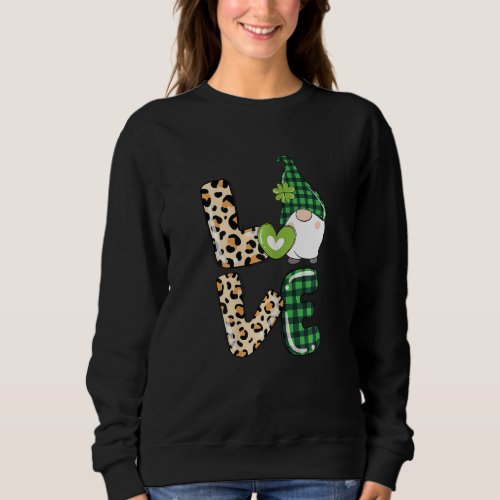 Gnomes Love St Patricks Day Leopard Buffalo Plaid  Sweatshirt