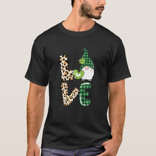 Gnomes Love St Patricks Day Leopard Buffalo Plaid  T_Shirt