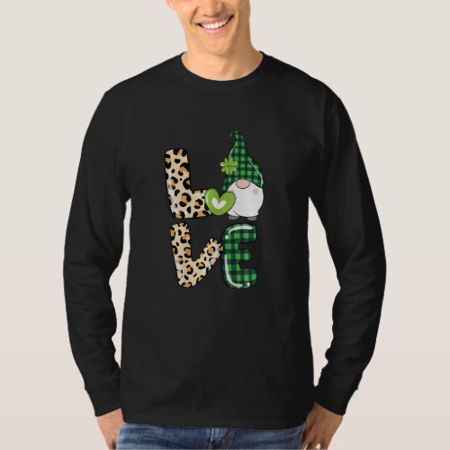 Gnomes Love St Patricks Day Leopard Buffalo Plaid  T_Shirt