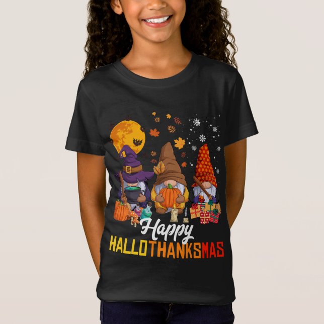 Gnomes Lover Halloween Merry Christmas Happy Hallo T-Shirt (Front)