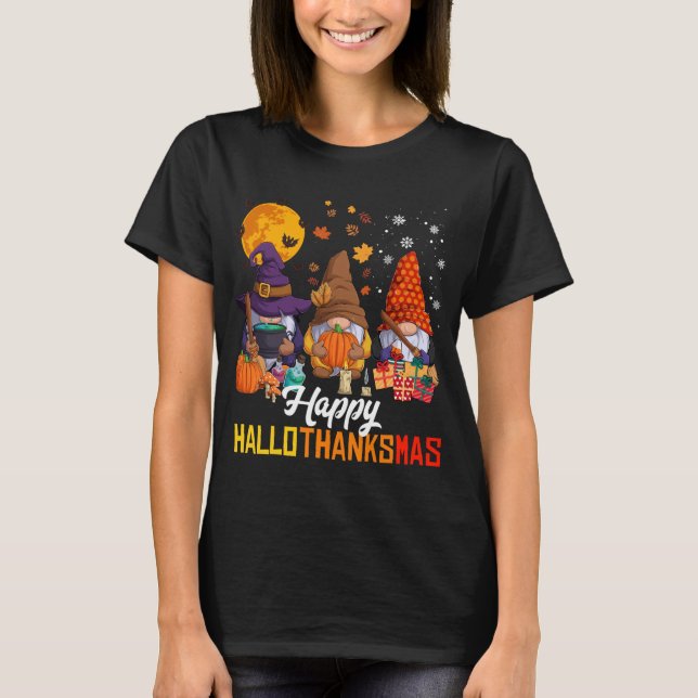 Gnomes Lover Halloween Merry Christmas Happy Hallo T-Shirt (Front)