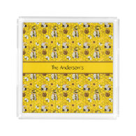 Gnomes Making Honey Yellow Floral Honey Bees  Acrylic Tray