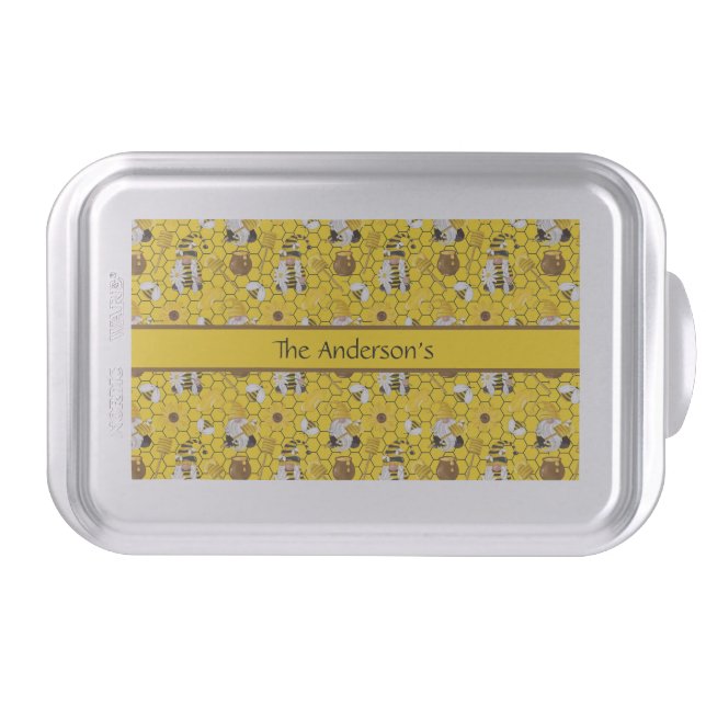 Gnomes Making Honey Yellow Floral Honey Bees  Cake Pan (Front)