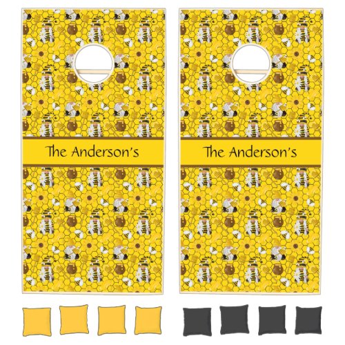 Gnomes Making Honey Yellow Floral Honey Bees Cornhole Set