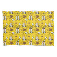 Gnomes Making Honey Yellow Floral Honey Bees Pillow Case