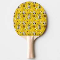 Gnomes Making Honey Yellow Floral Honey Bees  Ping Pong Paddle