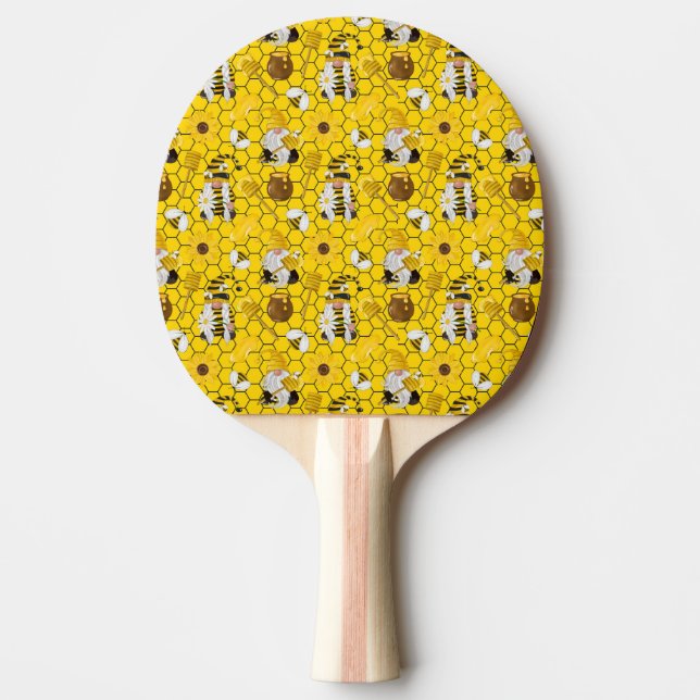 Gnomes Making Honey Yellow Floral Honey Bees  Ping Pong Paddle (Front)