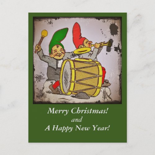 Gnomes Making Music Holiday Postcard