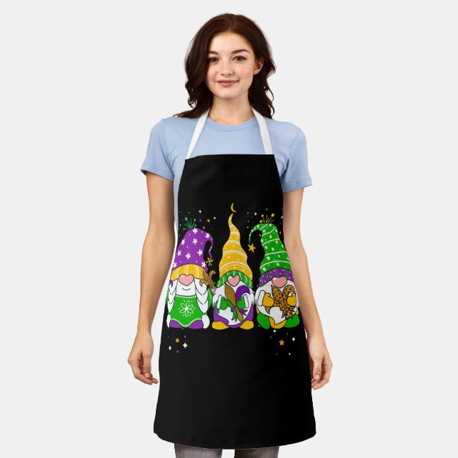 Gnomes Mardi Gras Gnome Fleur De Lis Fat Tuesday Apron (Worn)