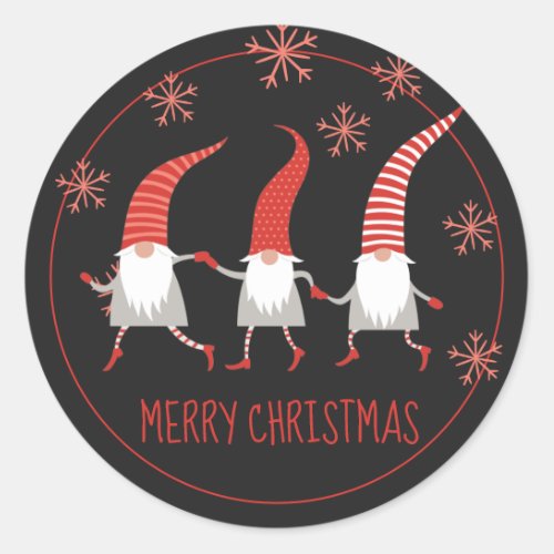 Gnomes Merry Christmas Classic Round Sticker