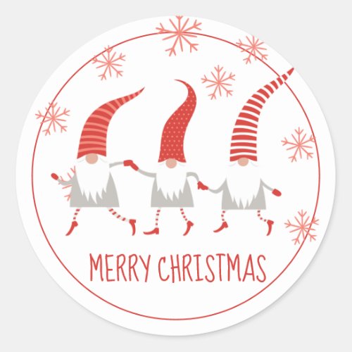 Gnomes Merry Christmas Classic Round Sticker