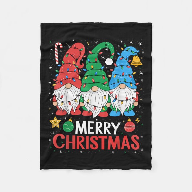 Gnomes Merry Christmas Light Family Gnome Xmas Mat Fleece Blanket (Front)