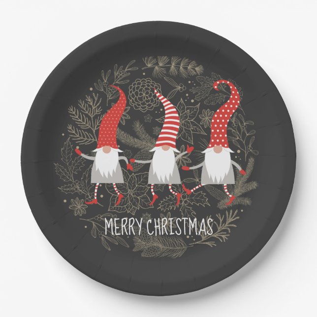 Gnomes Merry Christmas Party Paper Plates (Front)