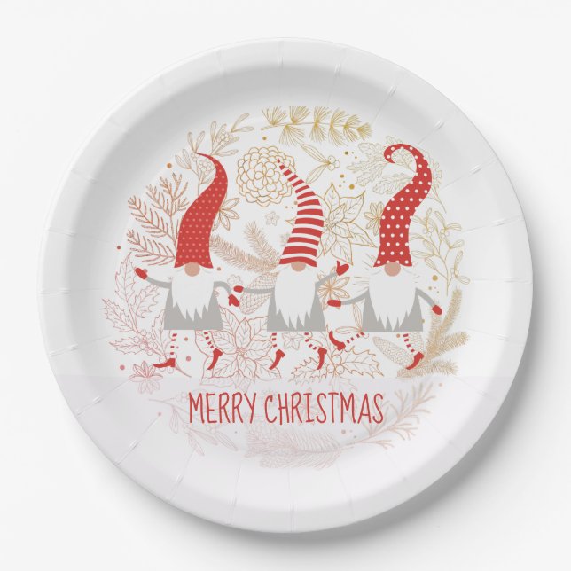 Gnomes Merry Christmas Party Paper Plates (Front)