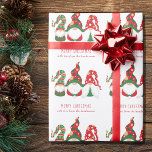 Gnomes Merry Christmas Personalized Wrapping Paper<br><div class="desc">Personalized Christmas wrapping paper featuring three cute Scandinavian-style gnomes with a seasonal red and green hats. You can easily personalize the "Merry Christmas" greeting and your name at the bottom.</div>