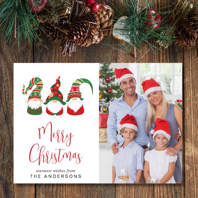 Gnomes Merry Christmas Photo Holiday Card (Christmas gnomes bring joy, laughter, and a touch of magic to your holiday season cards and gifts)