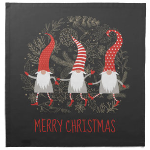 Gnomes Merry Christmas Red Black Cloth Napkin