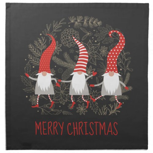 Gnomes Merry Christmas Red Black Cloth Napkin