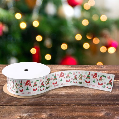 Gnomes Merry Christmas Satin Ribbon