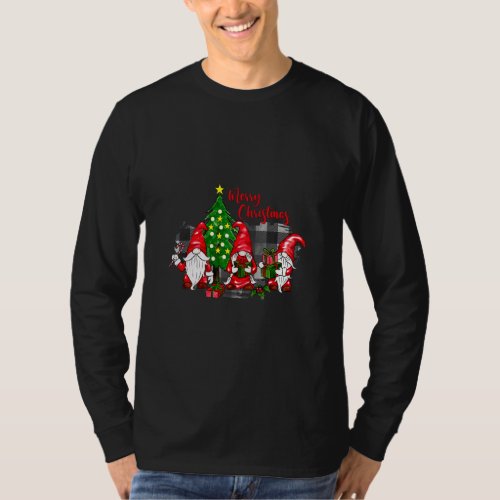 Gnomes Merry Christmas Tree  Buffalo Plaid Holiday T_Shirt