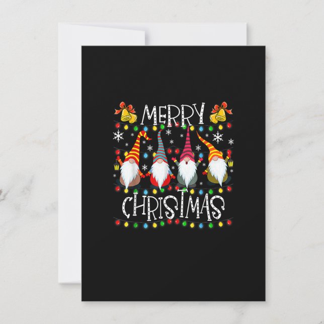 Gnomes Merry Christmas Xmas Light Family Gnome Xma Invitation (Front)