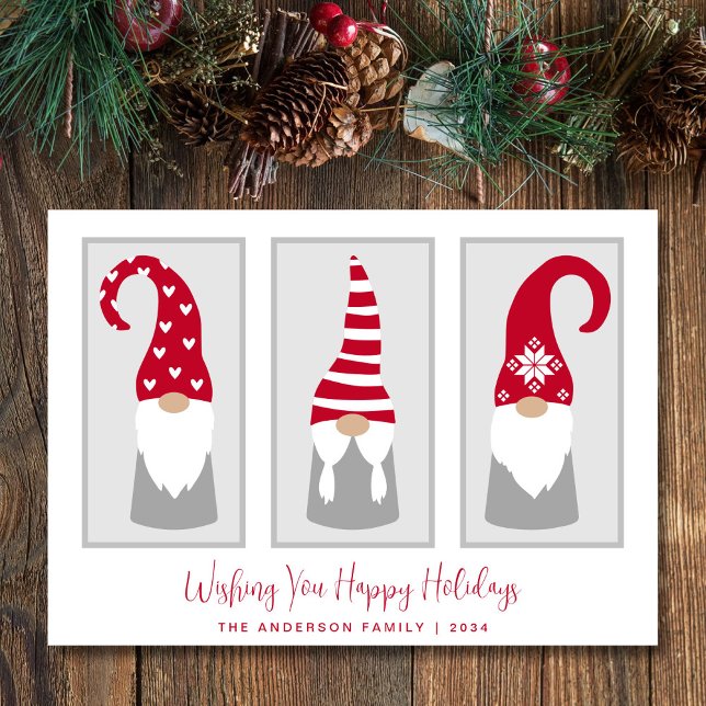 Gnomes Minimal Modern Nordic Christmas Holiday Card (Spread the love + joy of the season with your friends + family near and far with a personalized card)