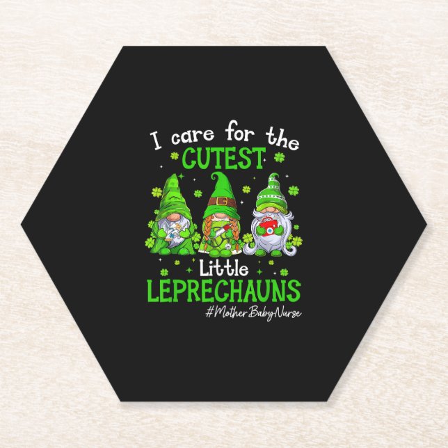 Gnomes Mother Baby Nurse St Patrick's Day Leprecha Paper Coaster (Front)